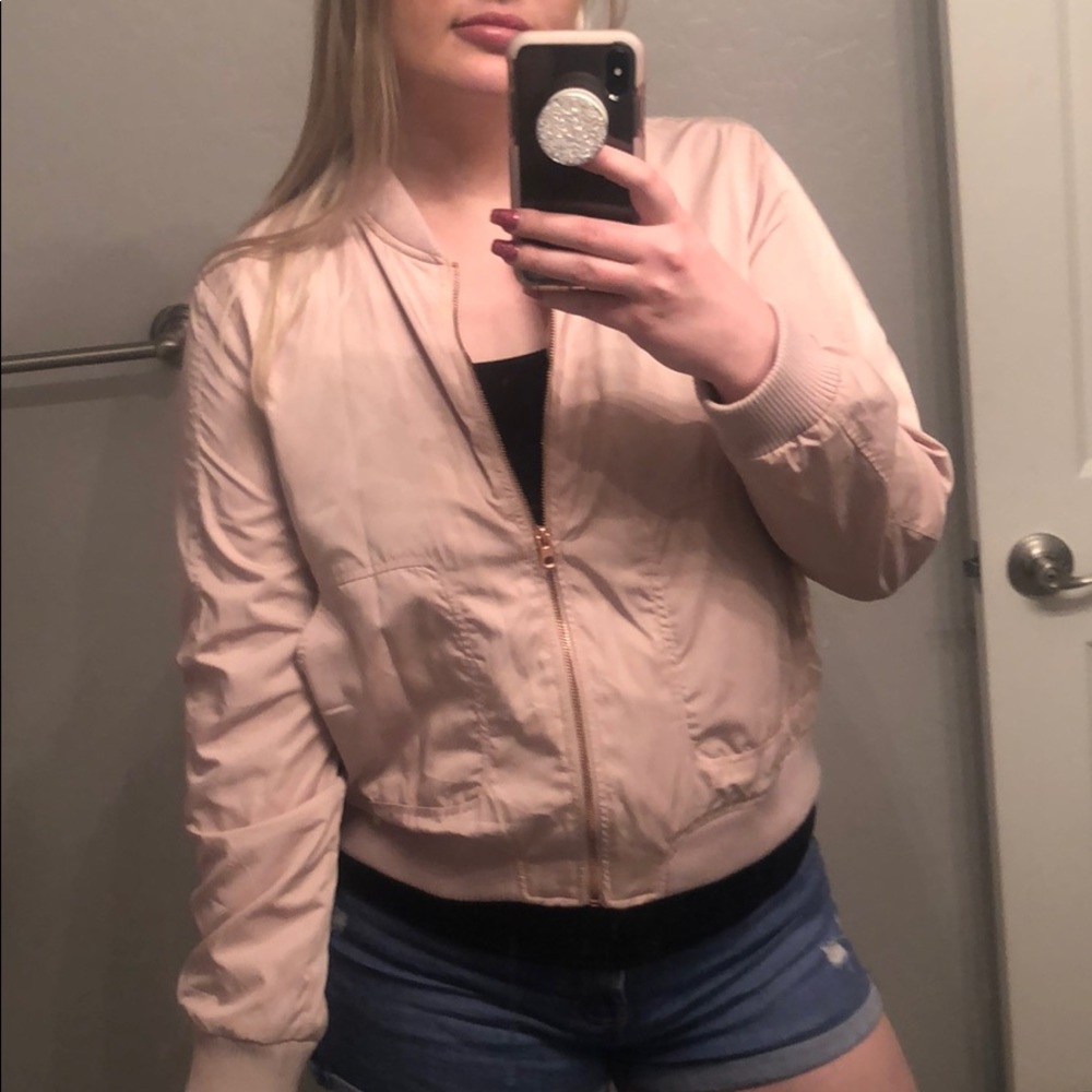 Anthropologie light pink bomber jacket
